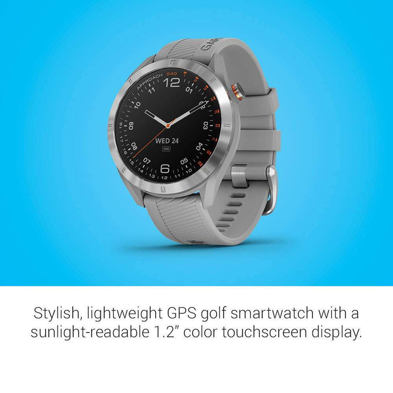 Garmin Approach S40, Stylish GPS Golf Smartwatch, Lightweight With Touchscreen Display, Gray/Stainless Steel - Golf Gift