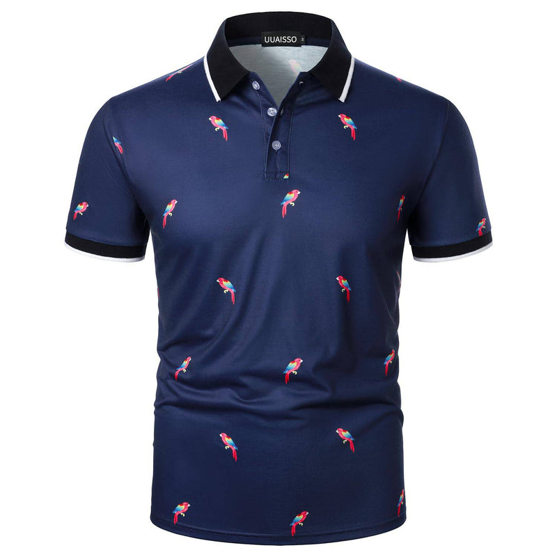 UUAISSO Men's Short Sleeve Polo Shirt Casual Floral Golf Shirts Tropical Tops Summer Shirt for Men Blue Parrot M - Golf Gift