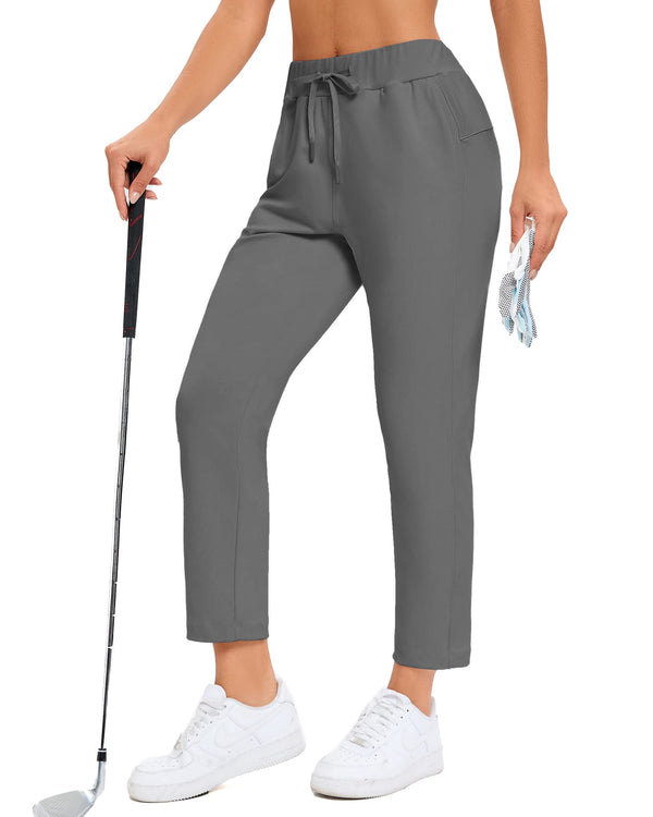 G4Free Womens Ankle Pants 7/8 Length Travel Pants Drawstring Stretch Lounge Casual Pants Nylon with Pockets for Golf - Golf Gift