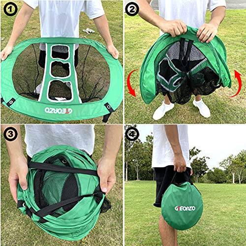 GEEORZO Golf Chipping Net, Pop Up Golf Practice Net with 2 Golf Hitting Mats, 12 Practice Balls and Golf Tees Accessories for Backyard Outdoor Indoor (Net+Mats+Balls(Green)) - Golf Gift