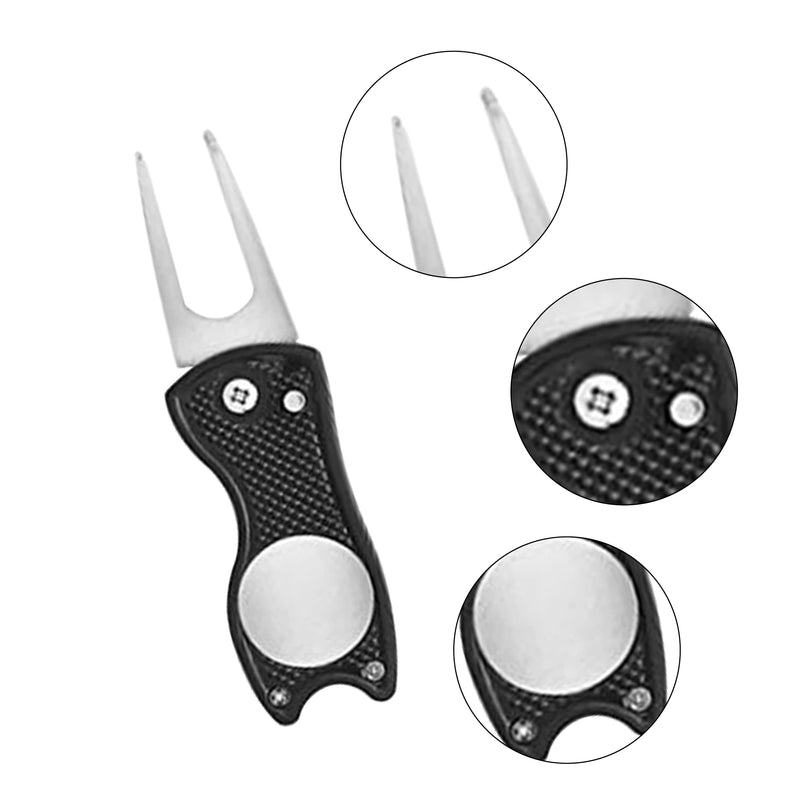 Stainless Steel Golf Divot Repair Tool 1Pcs Foldable Golf Divot Tool with Pop-up Button and Magnetic Ball Marker, Green Tool Accessories with Fork Tine Golf Pitch Mark Repair Tool - Golf Gift