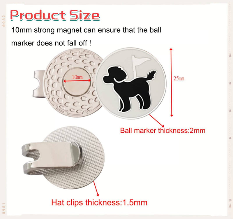 ADHERE Golf Ball Markers Unique Double Side Cute Poodle Enamel Logo with A Magnetic Hat Clips，a Good Gift for Golfer,Dog Lover (White+Black) - Golf Gift