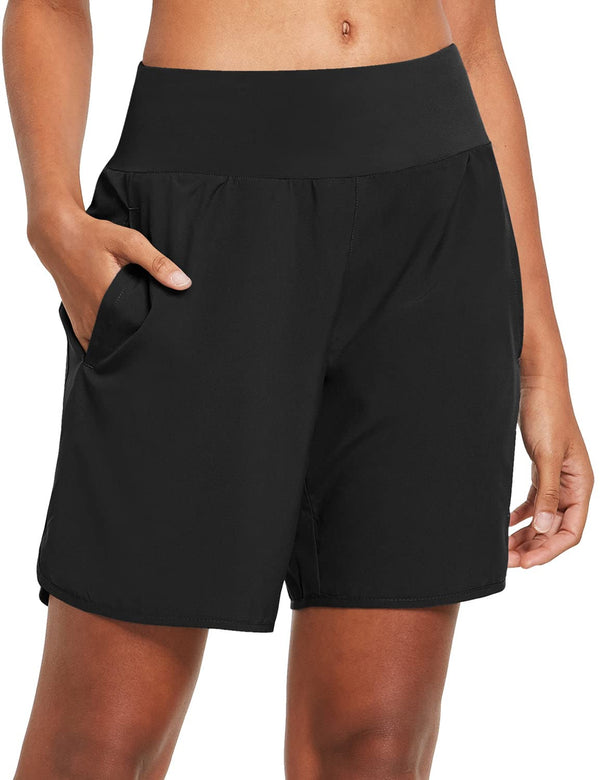 BALEAF Women's Running Shorts 2 in 1 High Waisted Gym Shorts Quick Dry with Back Zipper Pockets for Yoga Workout Black XL - Golf Gift