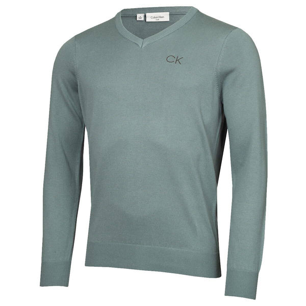 Calvin Klein Mens V-Neck Tour Golf Sweater - Sage - L - Golf Gift