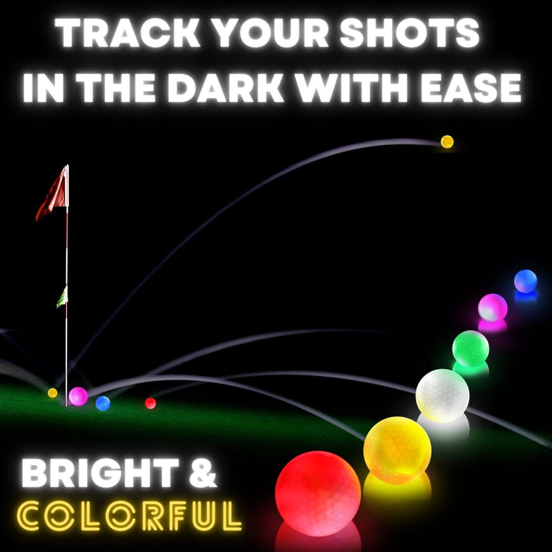 SUOHUI Glow In the Dark Golf Balls, Long Lasting Bright LED Golf Balls, 6 Colors Personalized Golf Balls Gift 6 Pack - Golf Gift