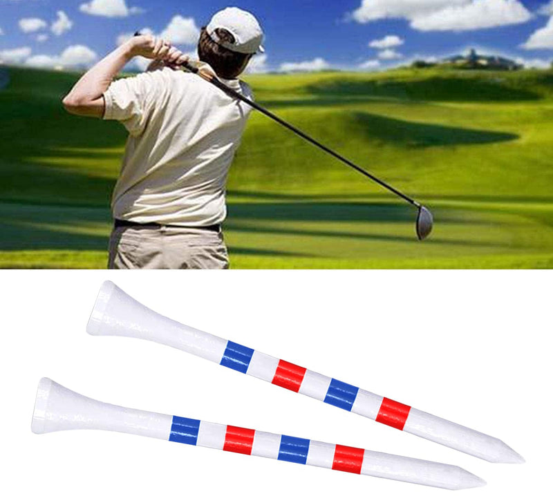 Zivisk Bamboo Golf Tees 83mm 100 Count, 3-1/4 inch Long Wooden Golf Tees - White & Red & Blue - Golf Gift