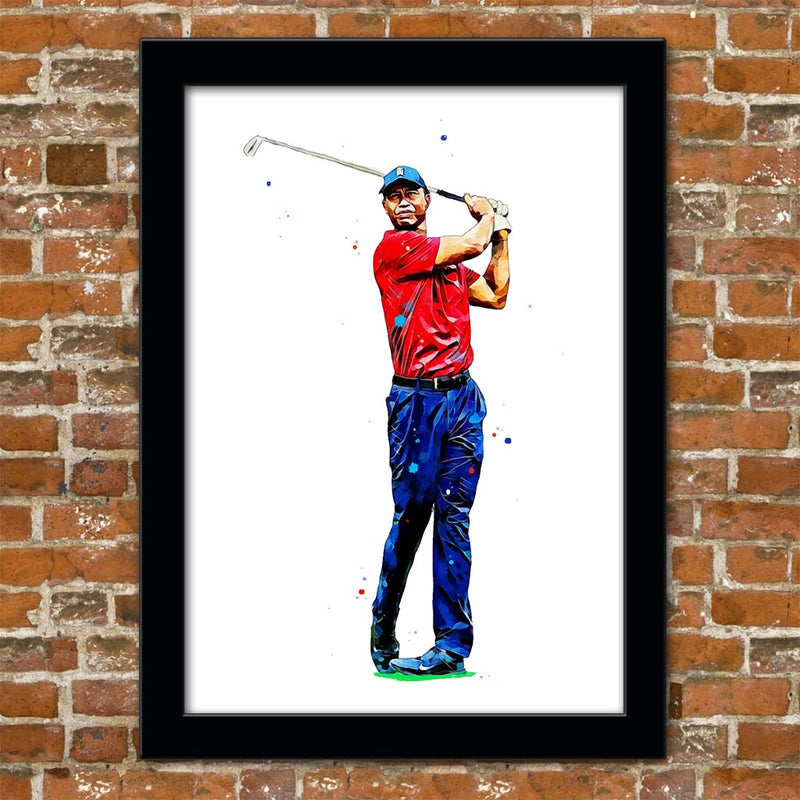 The Football Print Room TIGER WOODS | HAND DRAWN FRAMED ILLUSTRATION PRINT POSTER - Golf Gift