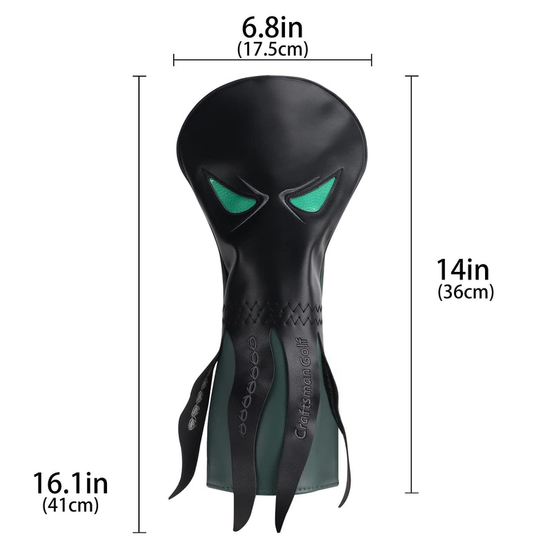 Craftsman Golf Octopus with Green Eyes Black Golf Driver Headcover Fits up to 460cc - Golf Gift