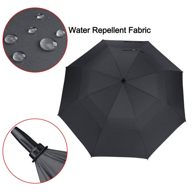 G4Free 47/54/58/62/68 Inch Automatic Open Golf Umbrella Extra Large Oversize Double Canopy Vented Windproof Waterproof Stick Umbrellas (Black, 68 inch) - Golf Gift