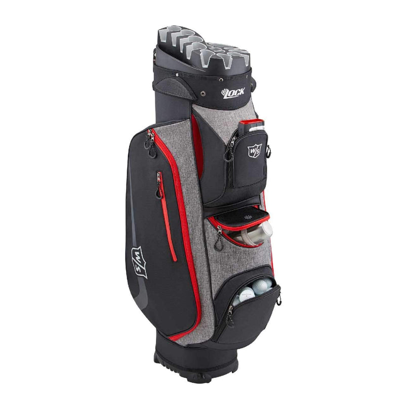 Wilson Staff Golf Bag, I LOCK III Cart Bag, Trolley Bag, For up to 9 irons, Black/Red/Grey, 3.2 kg, WGB4330GY - Golf Gift