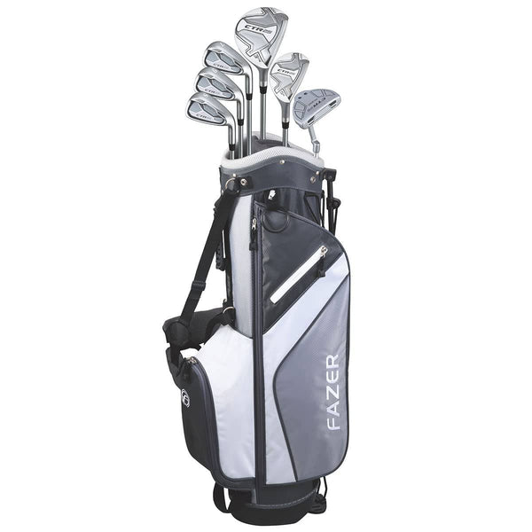 FAZER - CTR25 - Ladies Oversized Stainless Steel Soft Grip Half Package Golf Club Set - 3 Irons, 1 Putter, 1 Hybrid Club, 1 Fairway Wood - Waterproof Golf Set - Grey - Right Handed - Golf Gift