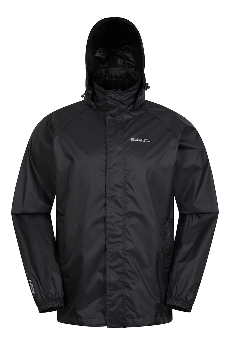 Mountain Warehouse Pakka Mens Waterproof Packable Jacket - IsoDry, Lightweight & Breathable Raincoat with Taped Seams & Packaway Bag - for Spring Summer & Travel Black L - Golf Gift