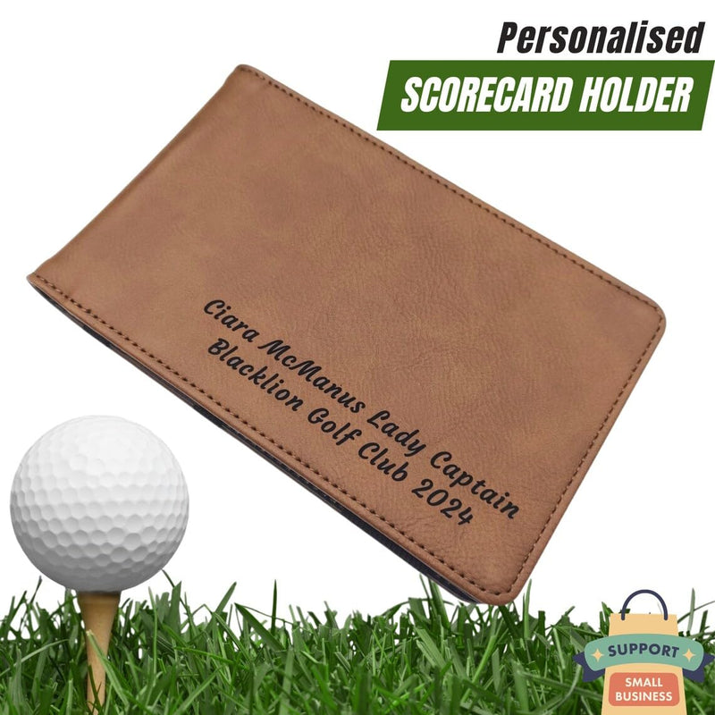 Personalised Golf Scorecard Holder with Matching Pencil | Brown Leather | Suitable for All Golfers | Birthday Present | Christmas Gift - Golf Gift