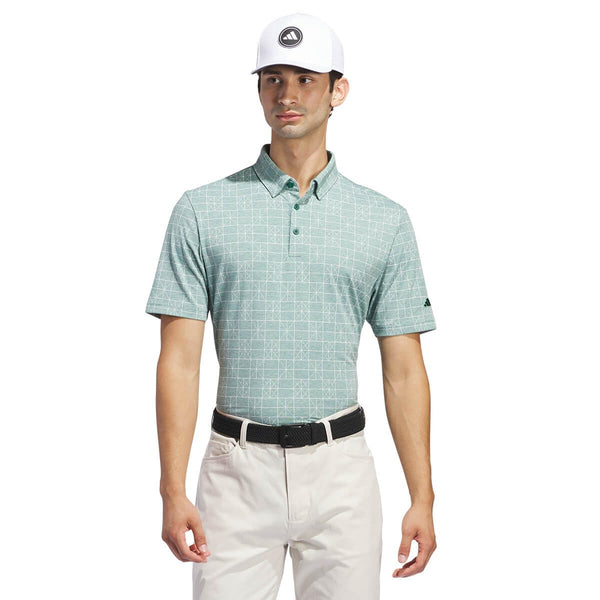 adidas Golf Mens Go to Novelty Printed Polo Shirt - Core Green - XL - Golf Gift