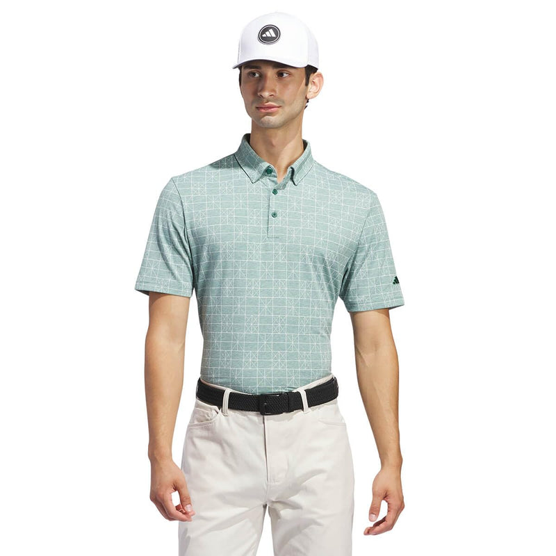 adidas Golf Mens Go to Novelty Printed Polo Shirt - Core Green - XL - Golf Gift