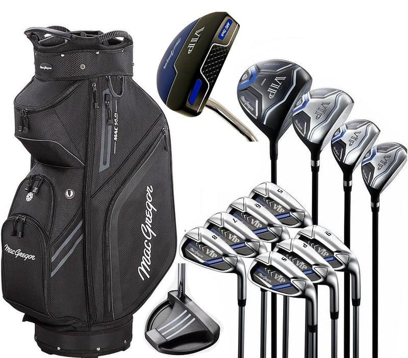 MacGregor VIP Mens 12 Piece Steel +1 Inch Longer Complete Golf Set & Deluxe Cart Bag Black