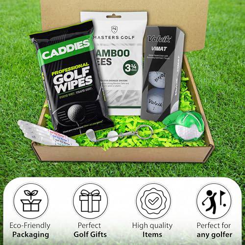 Mens Golf Gift Set with Personalised Message | 6 Items Packed in our Eco Gift Box | Golf Balls, Caddy Wipes, Bamboo Golf Tees, Alignment Aid, Keyring and Mini Golf Pen. - Golf Gift