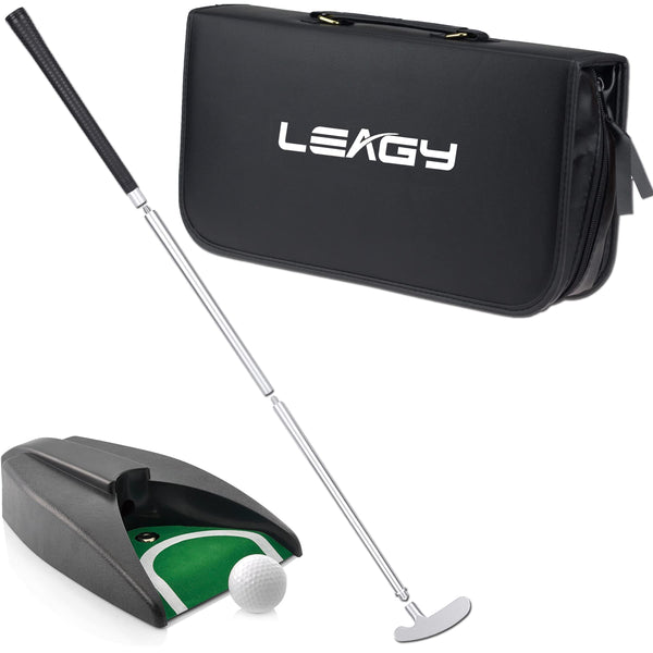 LEAGY Portable Golf Putter Travel Practice Putting Set with Case Indoor Outdoor Yard, Golfer Kids Toy Indoor Golf Games Set, Ball Return System Zink Alloy Putter Best Gift Executive Office Putter Set - Golf Gift