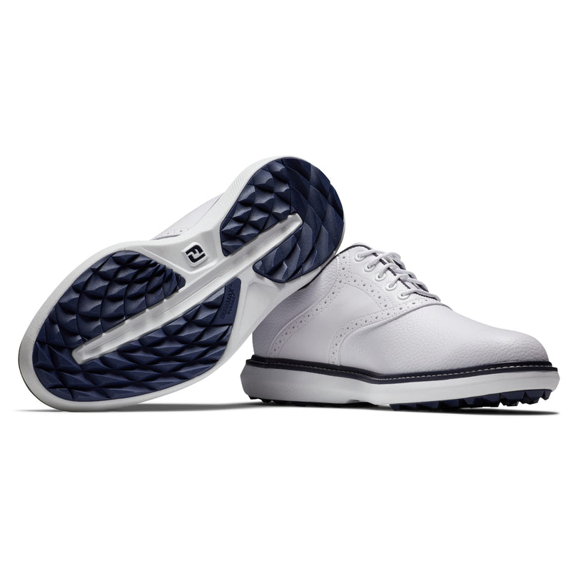 FootJoy Men's Fj Traditions Spikeless Golf Shoe, White White Navy, 14 UK - Golf Gift