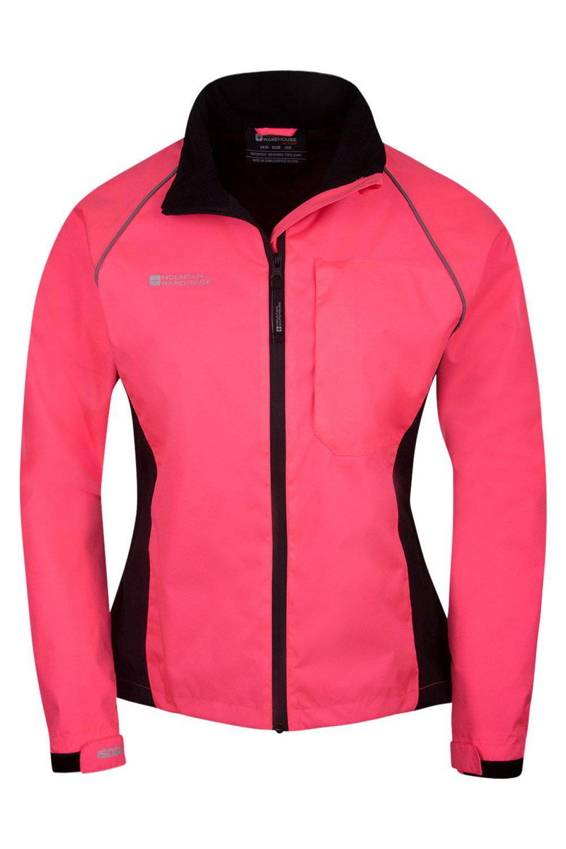 Mountain Warehouse Adrenaline Womens Waterproof Jacket - Breathable Ladies Coat, Taped Seams, Reflective Trims Rain Jacket - For Autumn Winter, Cycling, Running Bright Pink Women's Size 4 - Golf Gift