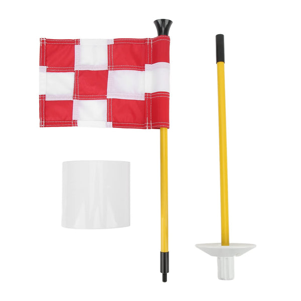 Fiberglass Golf Flag Stick Set Small and Convenient, Sturdy Flagpole, Easy Drainage for Home or Practice Greens with Tear Resistant Flagfor Kids or Juniors (White Red Grid) - Golf Gift