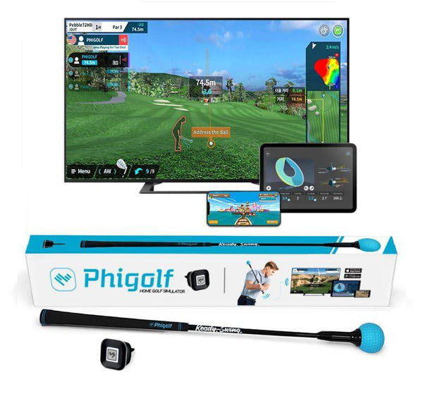 PHIGOLF Smart Home Golf Simulator – Swing Stick Trainer & Analyzer – Mobile Golf Game Featuring WGT & E6 Connect Apps and Software (iOS & Android Compatible) - Golf Gift