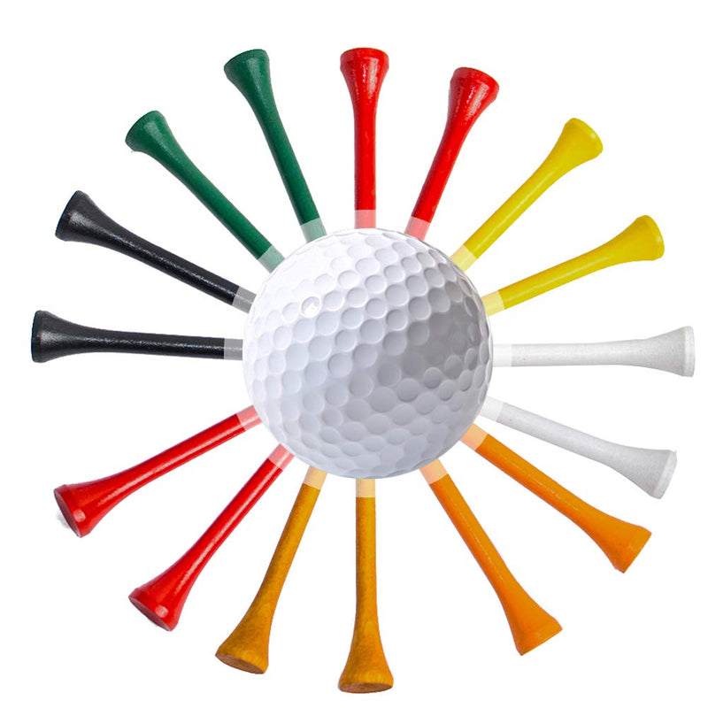 THIODOON Golf Tees Professional Natural Wood Golf Tees Pack of 100, Golfing Tees Multiple Colors Size 3-1/4 inch, 2-3/4 inch or 2-1/8 inch, Tall Golf Tees Bulk Reduce Side Spin and Friction - Golf Gift