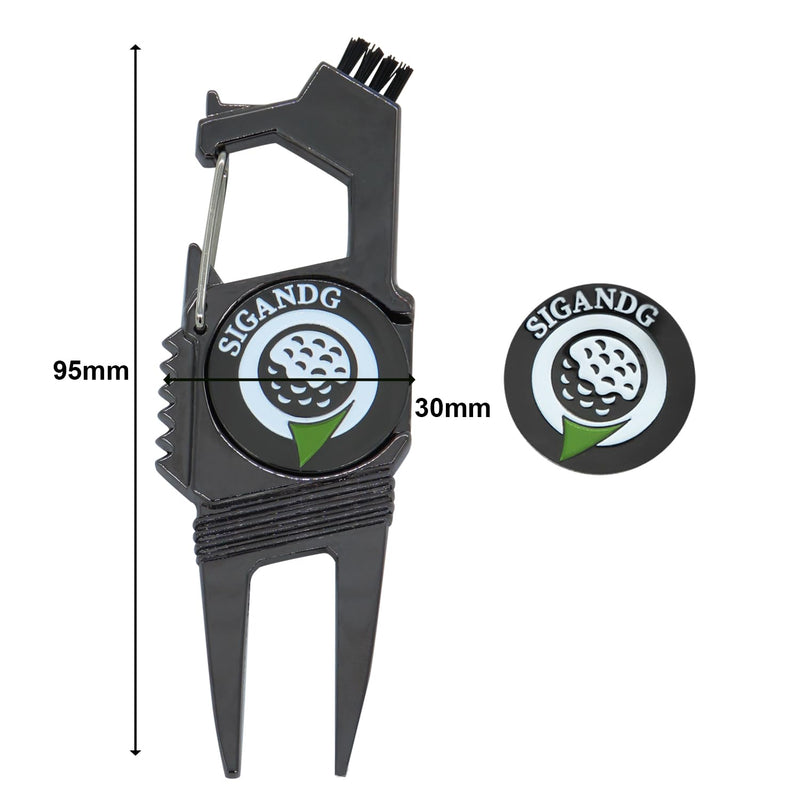 SIGANDG Unisex's 7-in-1 Divot Repair Tool Zinc alloy golf ball fork With magnetic ball mark A variety of functions golf green fork(black) - Golf Gift