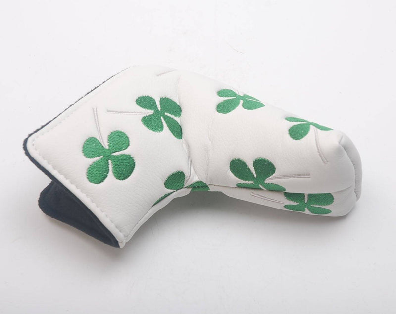 OxoxO Shamrock Embroidered clover Golf Blade Putter headcover Compatible with All Brands Titleist Scotty Cameron Ping TaylorMade Blade Putter (White) - Golf Gift