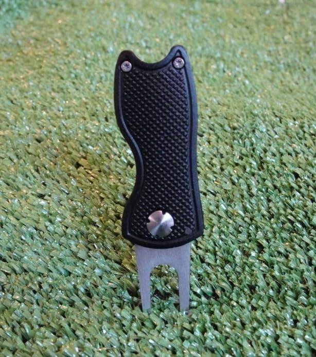 Liverpool Ball Marker with Golf Divot Repair Tool - Gift Combo. Pitch Mark Tool has Pop-up Button & Foldable Tines to Protect Pockets. Lightweight, Portable. (black) - Golf Gift