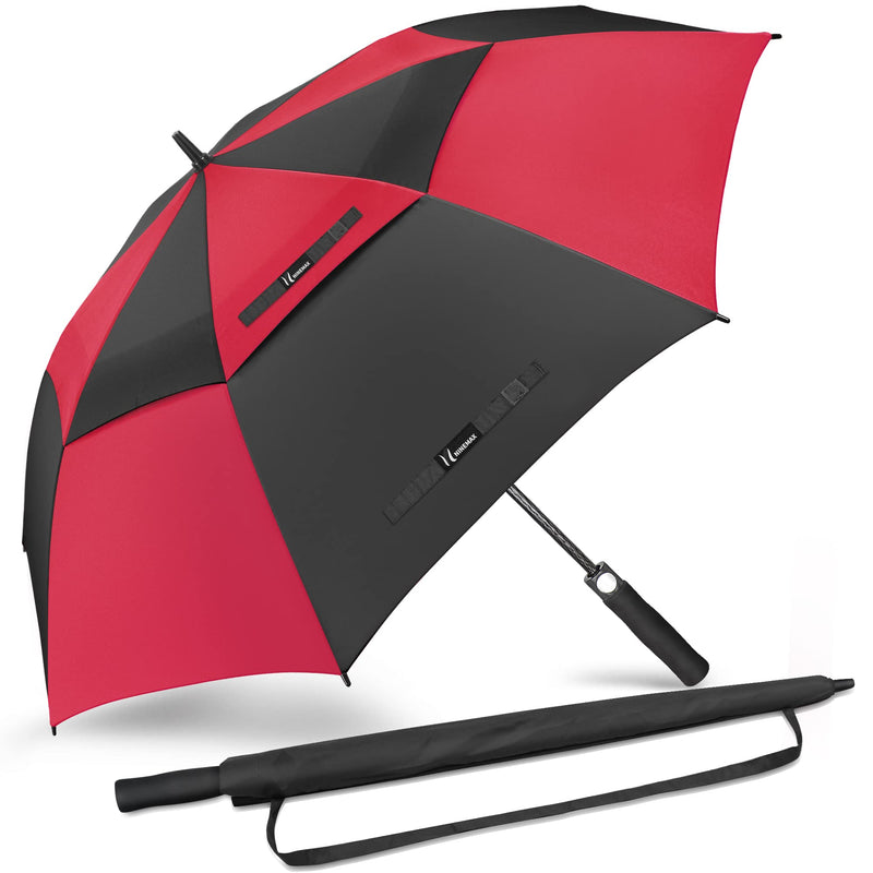 NINEMAX Golf Umbrella Windproof Strong 62 Inch - Oversize Golfing Umbrellas Automatic Open - Extra Large Umbrellas Double Canopy for Rain Heavy Duty(Black/Red) - Golf Gift