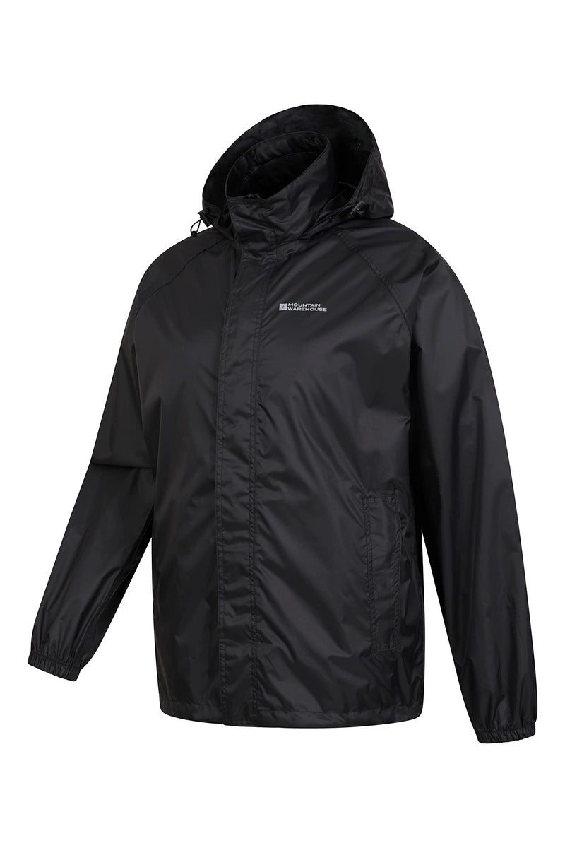 Mountain Warehouse Pakka Mens Waterproof Packable Jacket - IsoDry, Lightweight & Breathable Raincoat with Taped Seams & Packaway Bag - for Spring Summer & Travel Black L - Golf Gift