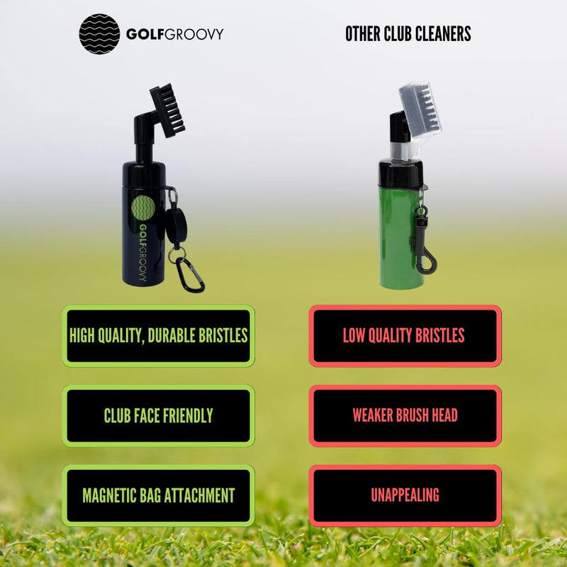 GOLF GROOVY Premium Golf Club Groove Cleaning Brush, Built in Water Spray, Magnetic Attachment, Portable Cleaner Tool, Golf Gift, Bag Accessory, Water Dispenser, Black, 200 ml - Golf Gift