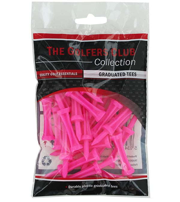 The Golfers Club Golf Graduated Pink Plastic Tees (2.25 Inch x 25), 39mm - Golf Gift