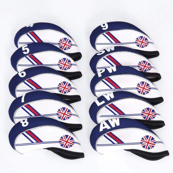 Zivisk Golf Iron Head covers 10pcs UK Union Jack Flag Patterned Neoprene Golf Club covers - Golf Gift