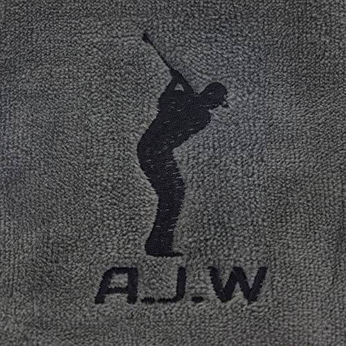 Always Looking Good Personalised Golf Towel Grey with Any Name Any Font Luxury Velour 50cm x 40cm Custom Embroidered Golf Towel with Carabiner Clip Gift- Golf Gifts for men and women - Golf Gift