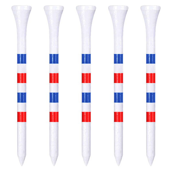 Zivisk Bamboo Golf Tees 83mm 100 Count, 3-1/4 inch Long Wooden Golf Tees - White & Red & Blue - Golf Gift