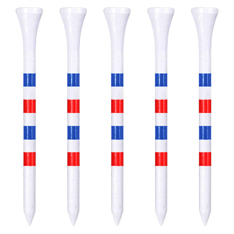 Zivisk Bamboo Golf Tees 83mm 100 Count, 3-1/4 inch Long Wooden Golf Tees - White & Red & Blue - Golf Gift