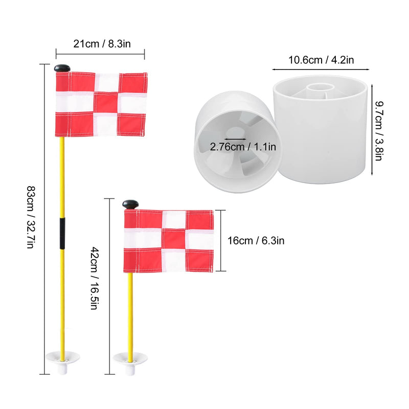 Fiberglass Golf Flag Stick Set Small and Convenient, Sturdy Flagpole, Easy Drainage for Home or Practice Greens with Tear Resistant Flagfor Kids or Juniors (White Red Grid) - Golf Gift