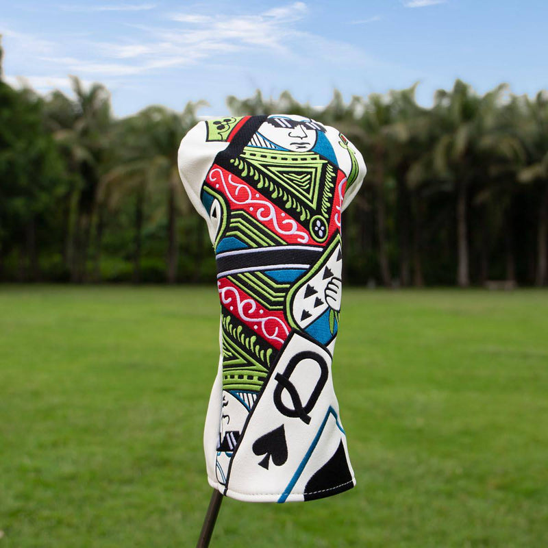 Golf Poker Queen Golf Driver Fairway Rescue Headcovers Set - Golf Hybrid Headcover, 3 Wood Head Cover, Driver Headcover Head Cover fit for All Brand Golf Club Covers for Driver and Woods (1/F/H) - Golf Gift