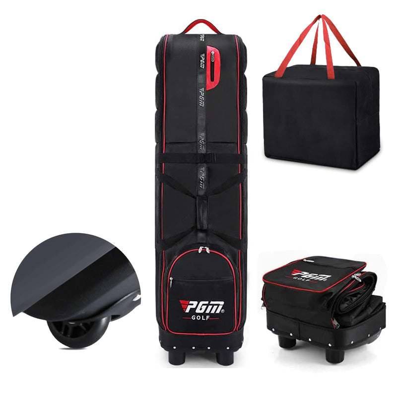 KOFULL Padded Golf Travel Bag Cover Flight with Wheels Golf Aviation Bag Travel Cover Bag Padded Wheeled Foldable (black-red) - Golf Gift