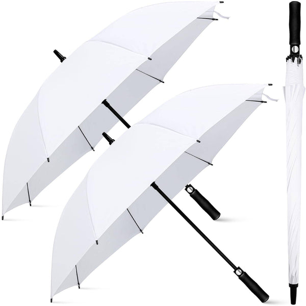 Weewooday 2 Pcs Large White Golf Wedding Umbrella 47.2 Inch Automatic Travel Umbrellas Windproof Plastic Handle Umbrella Wedding Brolly Photographer Parasol for Wedding Bride Bridegroom Party - Golf Gift