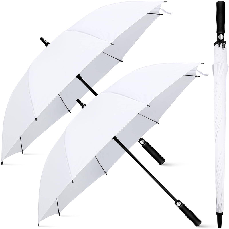 Weewooday 2 Pcs Large White Golf Wedding Umbrella 47.2 Inch Automatic Travel Umbrellas Windproof Plastic Handle Umbrella Wedding Brolly Photographer Parasol for Wedding Bride Bridegroom Party - Golf Gift