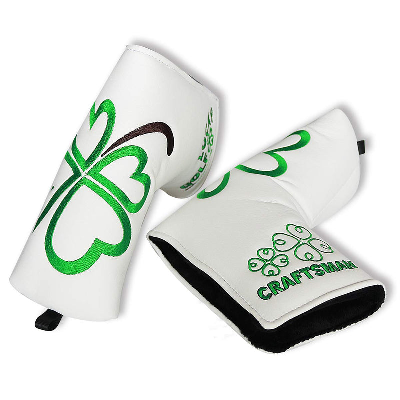 Craftsman Golf Clover/Shamrock White Putter Cover Headcover For Scotty Cameron Taylormade Odyssey Blade - Golf Gift