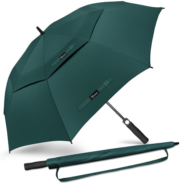 NINEMAX Golf Umbrella Windproof Strong 54 Inch - Oversize Golfing Umbrellas Automatic Open - Extra Large Umbrellas Double Canopy for Rain Heavy Duty(Dark Green) - Golf Gift