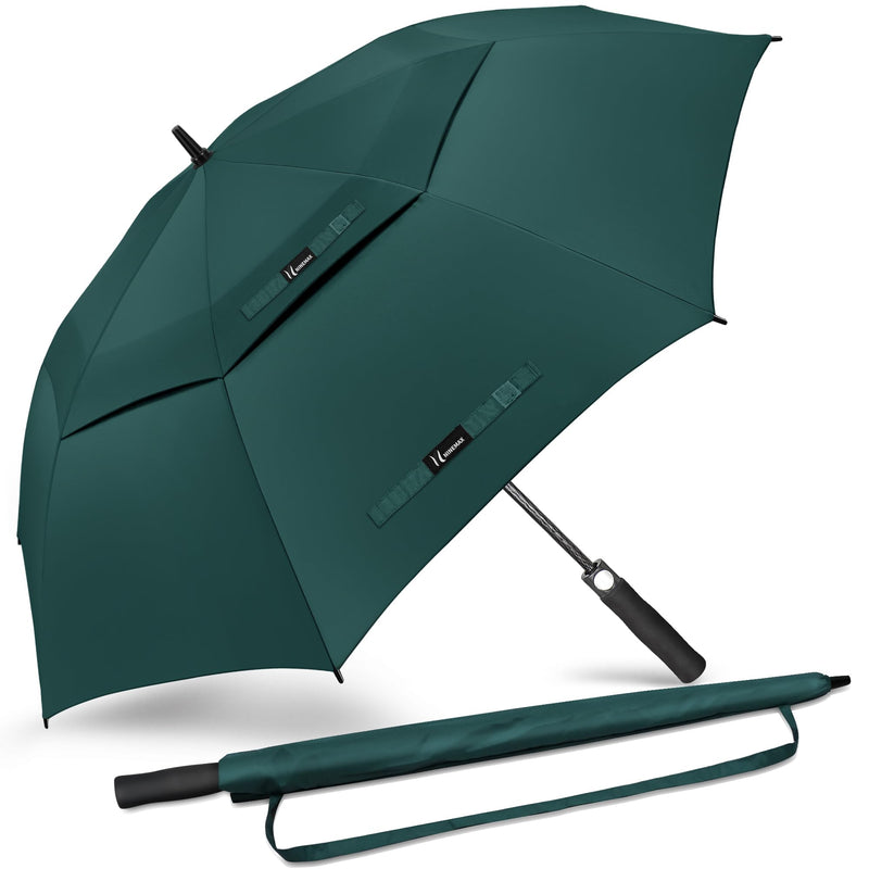 NINEMAX Golf Umbrella Windproof Strong 54 Inch - Oversize Golfing Umbrellas Automatic Open - Extra Large Umbrellas Double Canopy for Rain Heavy Duty(Dark Green) - Golf Gift