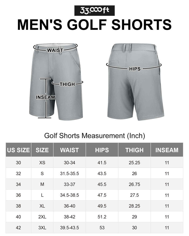 33,000ft Men's Golf Shorts Dry Fit, 11" Lightweight Quick Dry Golf Stretch Bermuda Shorts Performance Casual Shorts with Pockets for Golf Travelling and Wroking, Silver Grey 34W - Golf Gift