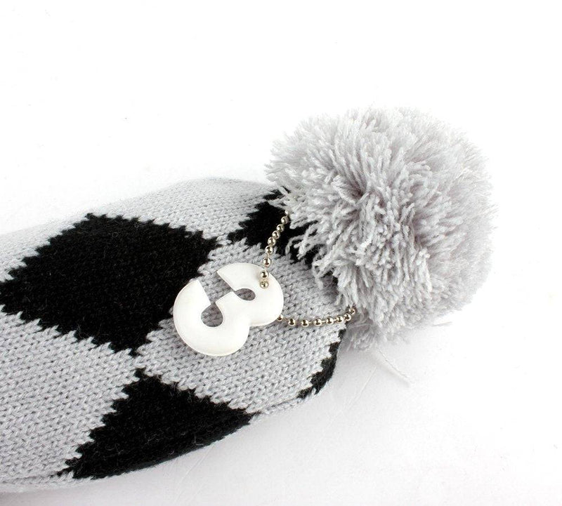 Big Teeth Knitted Golf Club Head Covers 3 Pcs/Set 1 3 5 Driver 460cc & Fairway Woods Headcovers Cute Pom Pom (grey) - Golf Gift