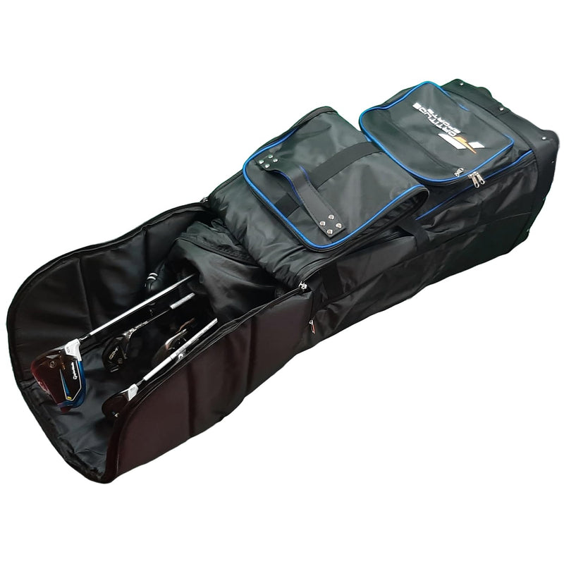 Fortitude Sports Premium Golf Bag Travel Case | Golf Travel Bags Flight With Wheels | Waterproof Padded Golf Club Travel Bag Cover With Carry Case (Black/Blue) - Golf Gift