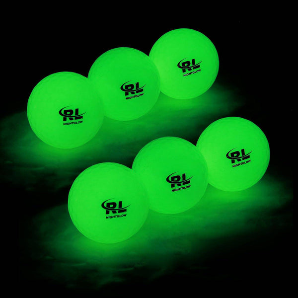 R&L Glow Golf Balls for Night Sports - Tournament Fluorescent Glowing in The Dark Golf Ball - Long Lasting Bright Luminous Balls Rechargeable with UV Flashlight - Included (6 Pack) - Golf Gift